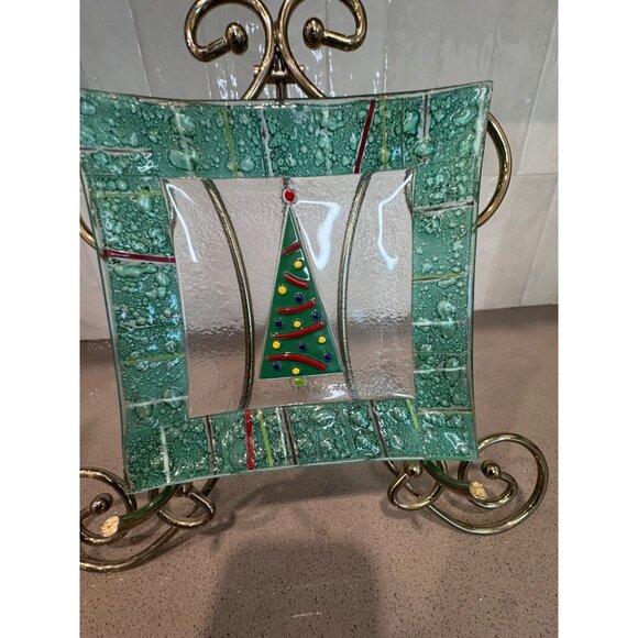 Gorham Glass Holiday Plate 6" X 6" With Christmas Tree Design - Picture 1 of 5